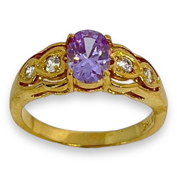 Vintage Ring Size 5 Purple Cubic Zirconia Accents 14K Gold Plate Mid-Century 14J - Picture 9 of 10